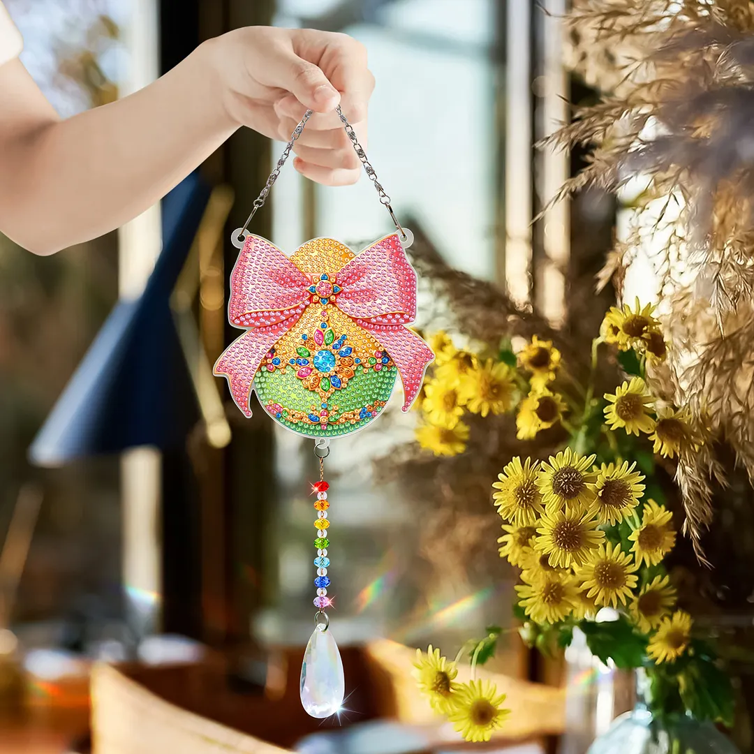 2Pcs Bow-shaped Easter Egg DIY Double-Sided Diamond Painting Hanging Kits Diamond Painting Suncatcher Craft Kit for Home Garden Wall Decor Gift
