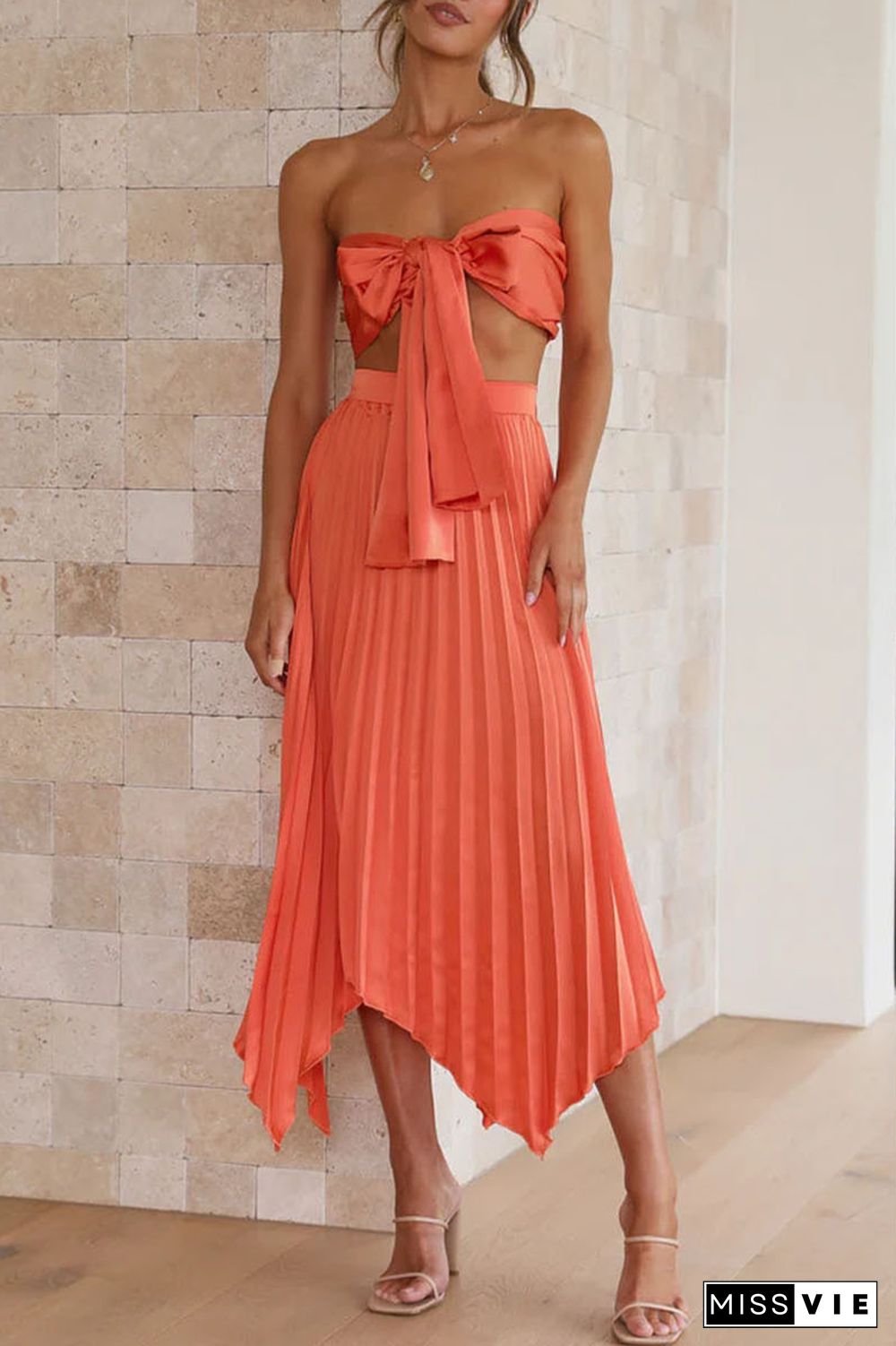 Sexy Vacation Solid Frenulum Strapless Sleeveless Two Pieces