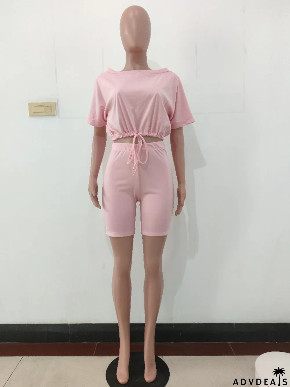 Casual Solid Color Short Sleeve Shorts Two Piece Sets