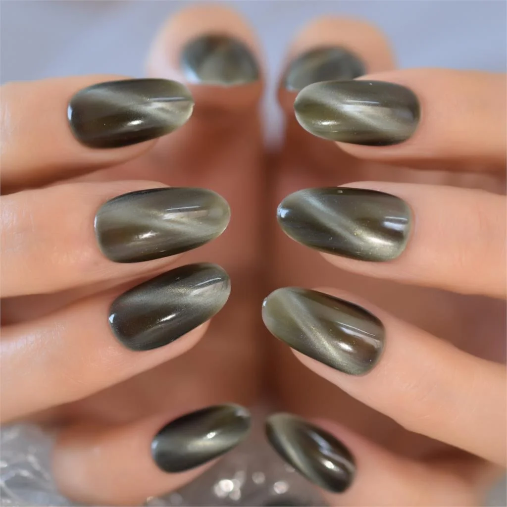 Ancient Blue Ballerina Fake Nails Hand Made Extra Long Tapered Cat Eye Pattern Hand painted Thick Galaxry Press On Nail 20 CT-Nail Inspo