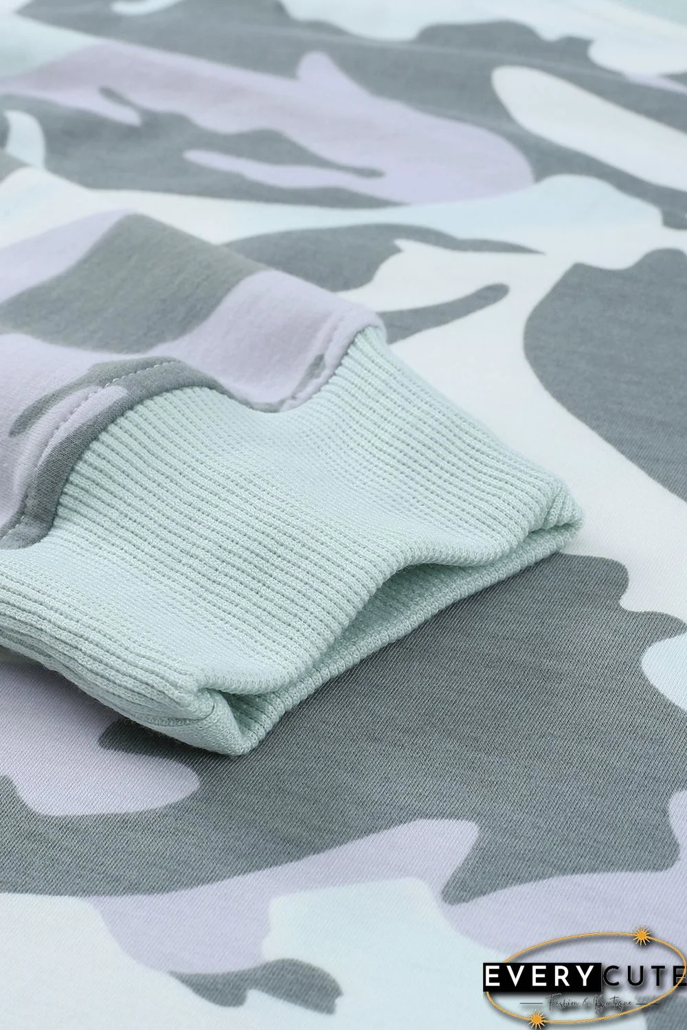 Light Green Camouflage Pullover Sweatshirt with Slits