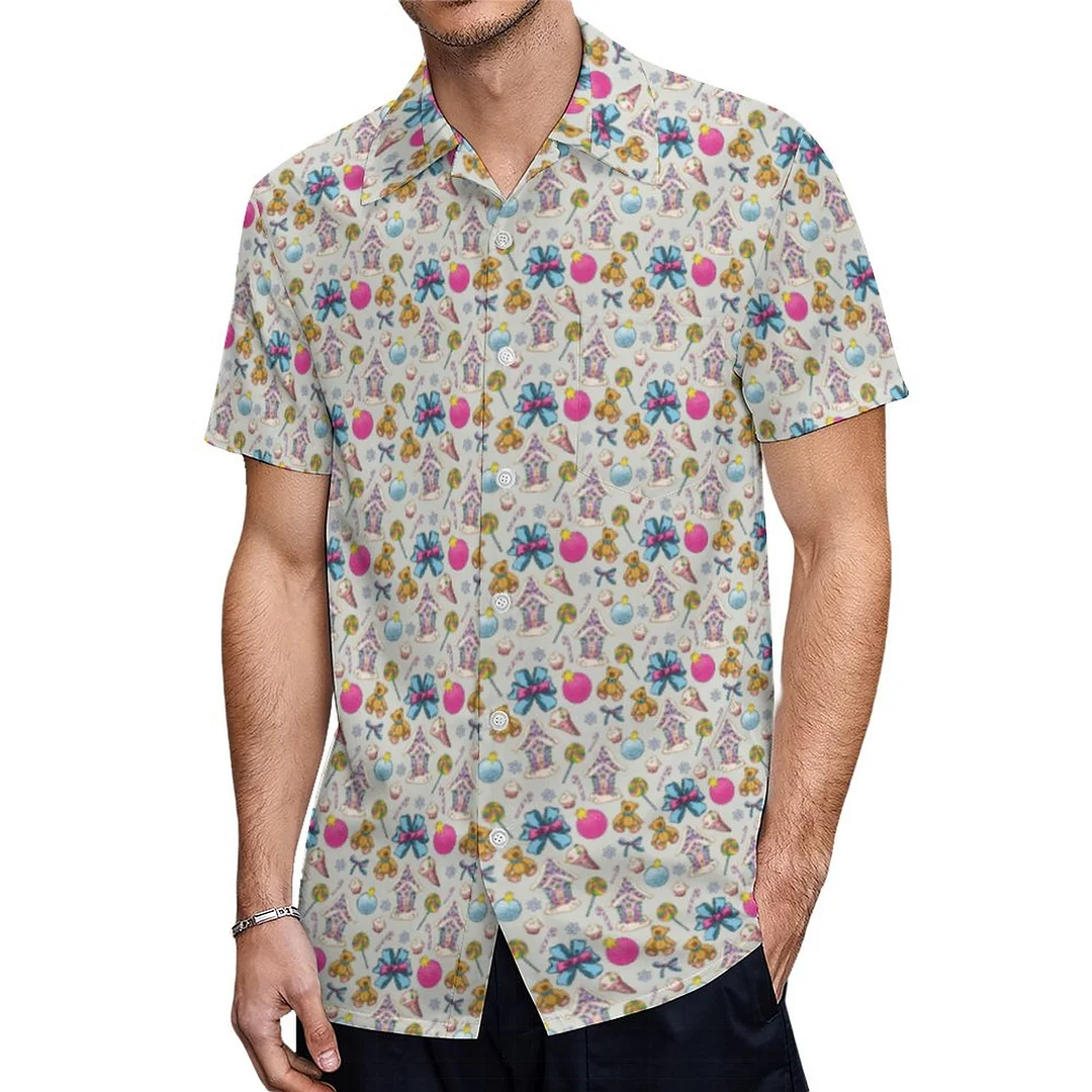 Short Sleeve And Adorable Pink Christmas Hawaiian Shirt Mens Button Down Plus Size Tropical Hawaii Beach Shirts