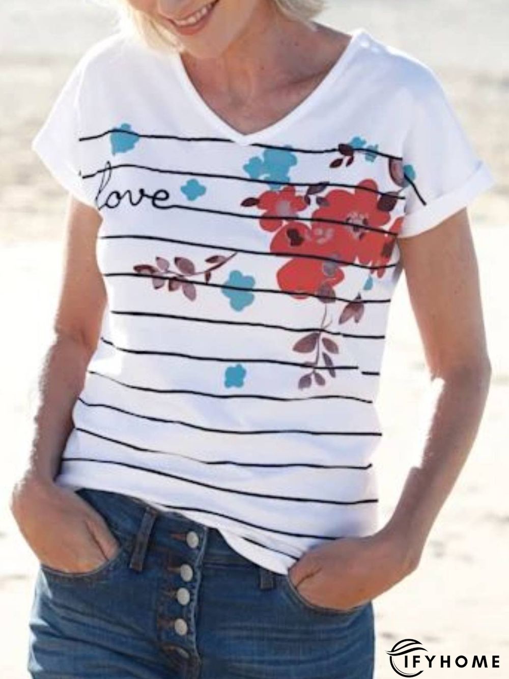 Loosen Casual V Neck T-Shirt | IFYHOME