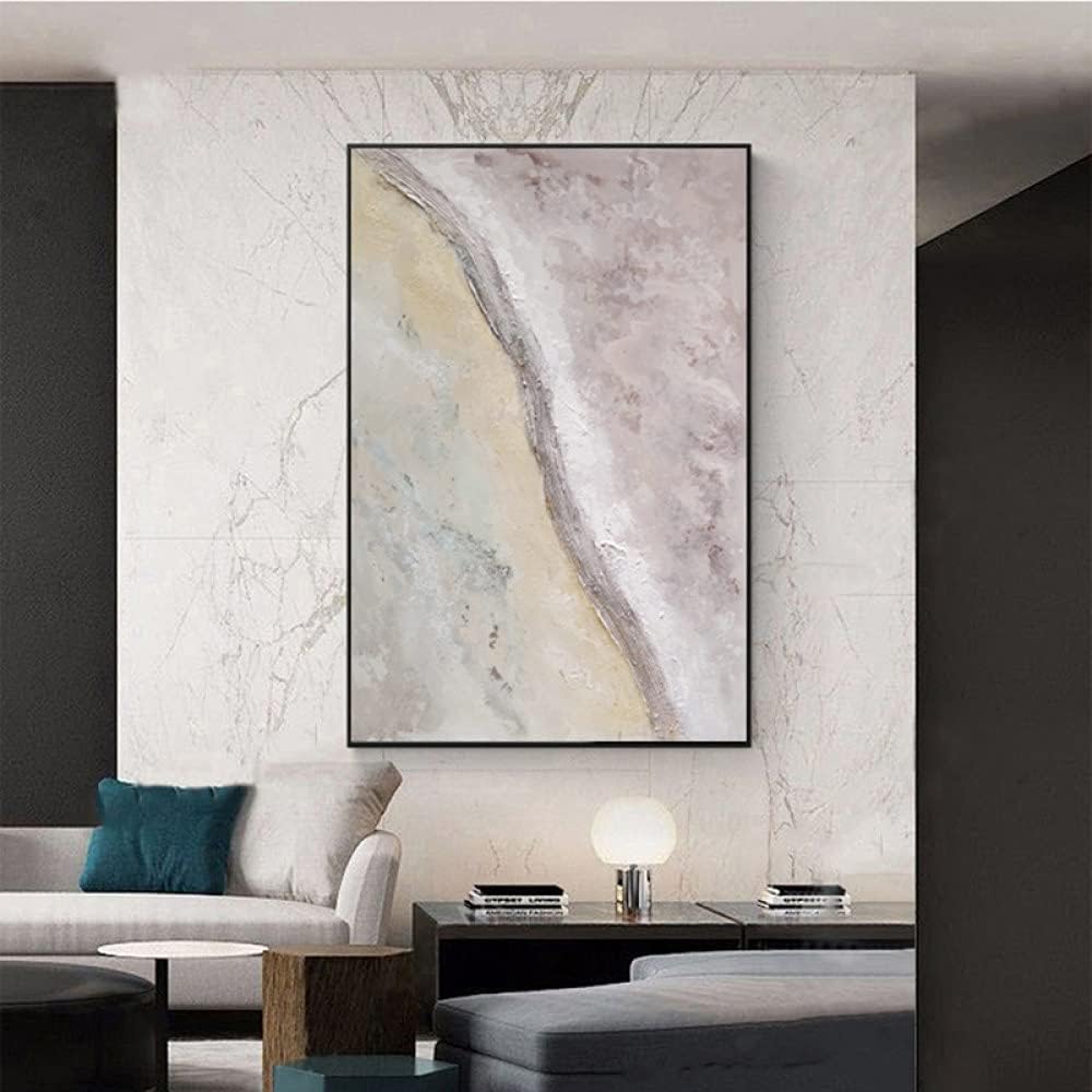 Hand Painted Oil Painting on Canvas, Creative Style Coast Beach Wavy Scenery Texture Vertical Large Oil Paintings Art Modern Abstract Ar Twork Canvas Wall Art Unframed Paintings Living Room Bedroom H 150x220cm(60x88inch)