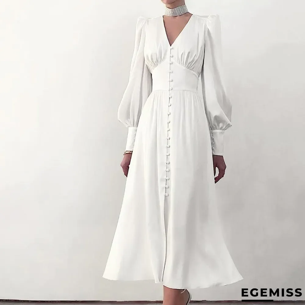 New Satin Dress Women's Design with Lantern Sleeves and Slim Waist | EGEMISS