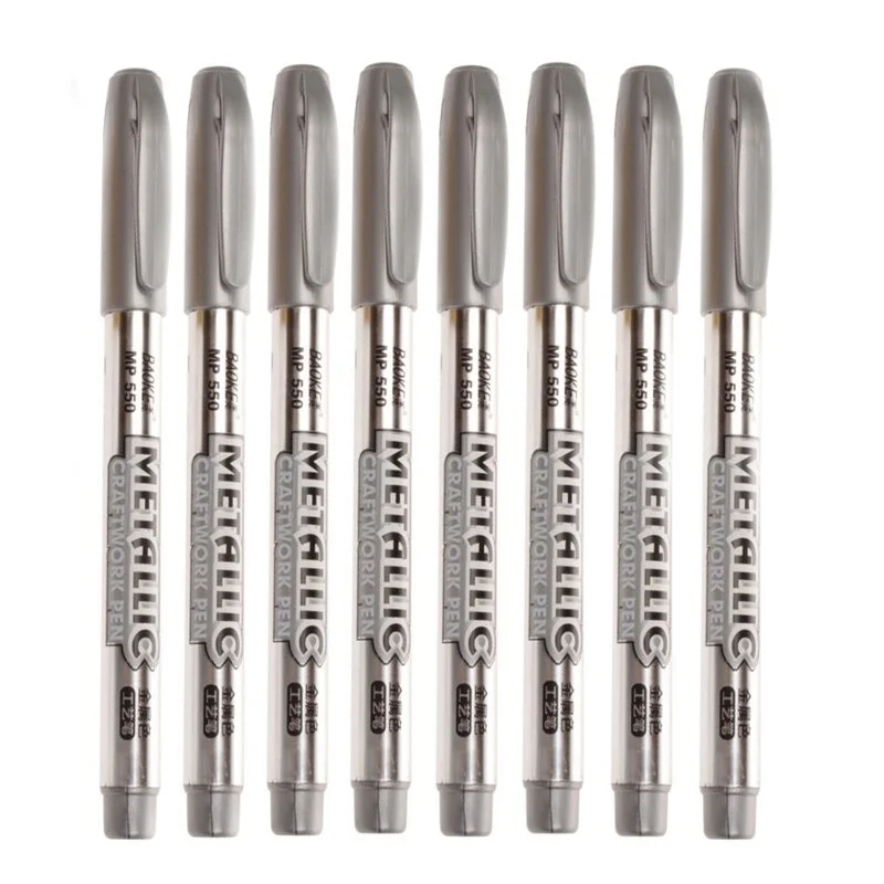 8Pcs/set Metal Fabric Markers Pens Permanent Paint DIY Metalic Marker Pens Sharpie Gold Silver Color Craftwork Pen Art Supplies