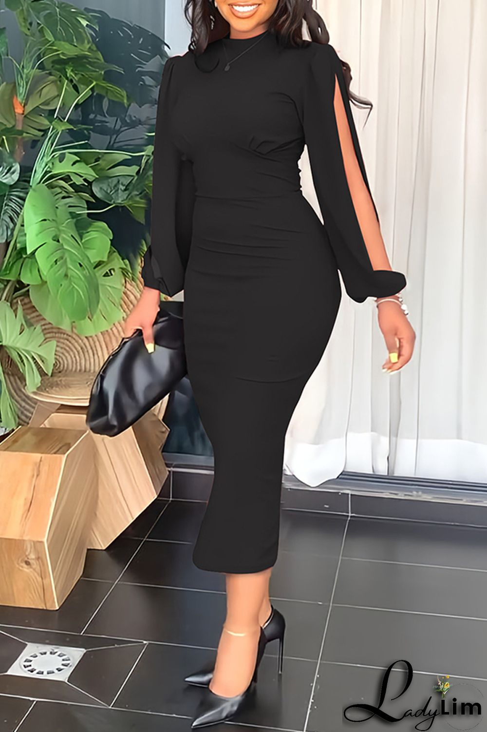 Black Fashion Casual Solid Patchwork O Neck Long Sleeve Dresses