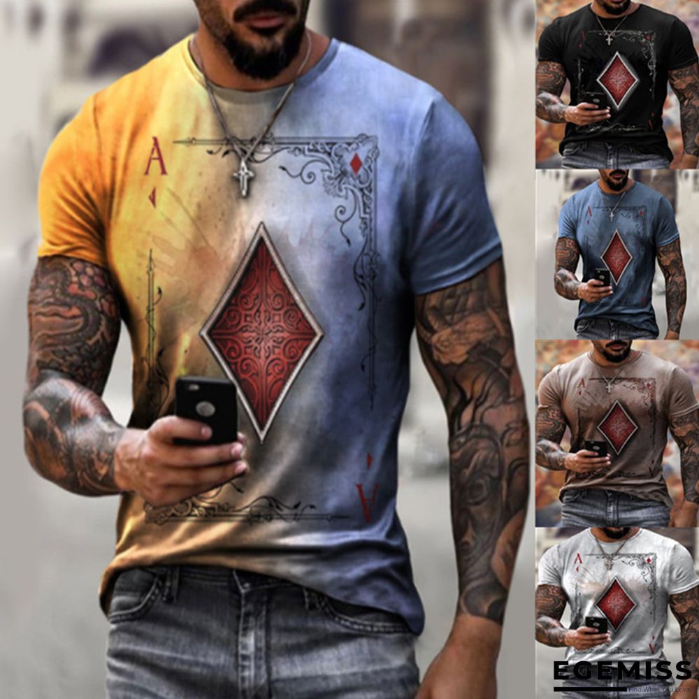 Trade Summer Men's Fashion Leisure Simple Poker Printed Round Neck Short Sleeve T-shirt | EGEMISS