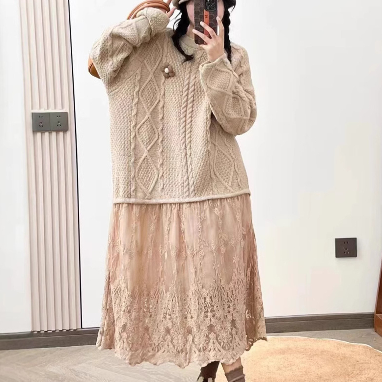 Chicfifth Sweater Women Winter Long Sleeve High Quality Autumn Vintage Top Knitted Cardigan Maxi Dress