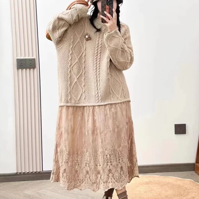 Chicfifth Sweater Women Winter Long Sleeve High Quality Autumn Vintage Top Knitted Cardigan Maxi Dress