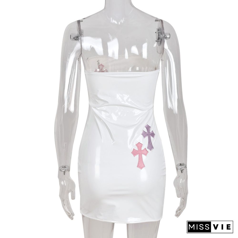 Y2K Cross Embroidered Bodycon Dress