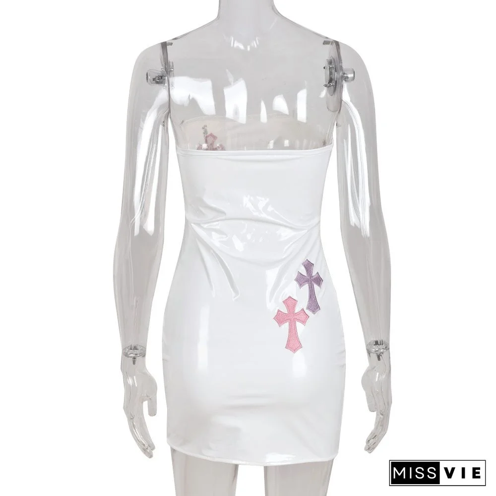 Y2K Cross Embroidered Bodycon Dress