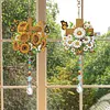 2Pcs Diamond Painting Acrylic Double Sided Cross and Flowers Wind Chime Suncatcher with Crystal Hanging Pendant