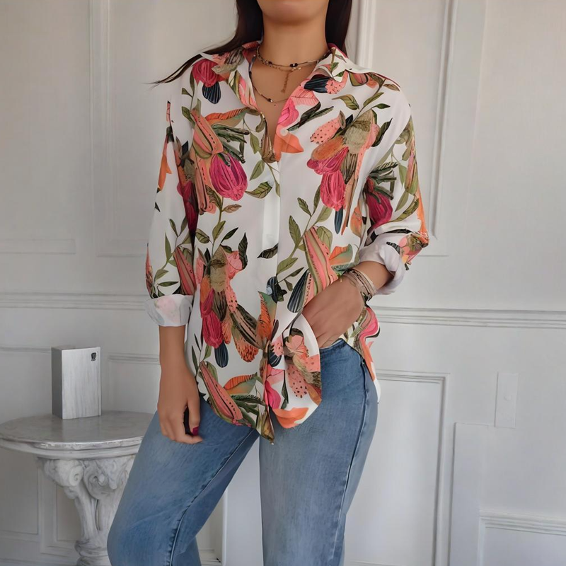 Camisa elegante com estampado floral e botões