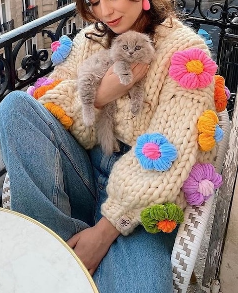  thdmladies Vintage Floral Knitted Sweater Cardigan thedmladies