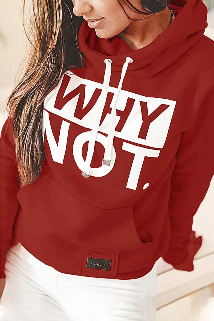 Letter Print Pocket Front Drawstring Hoodie