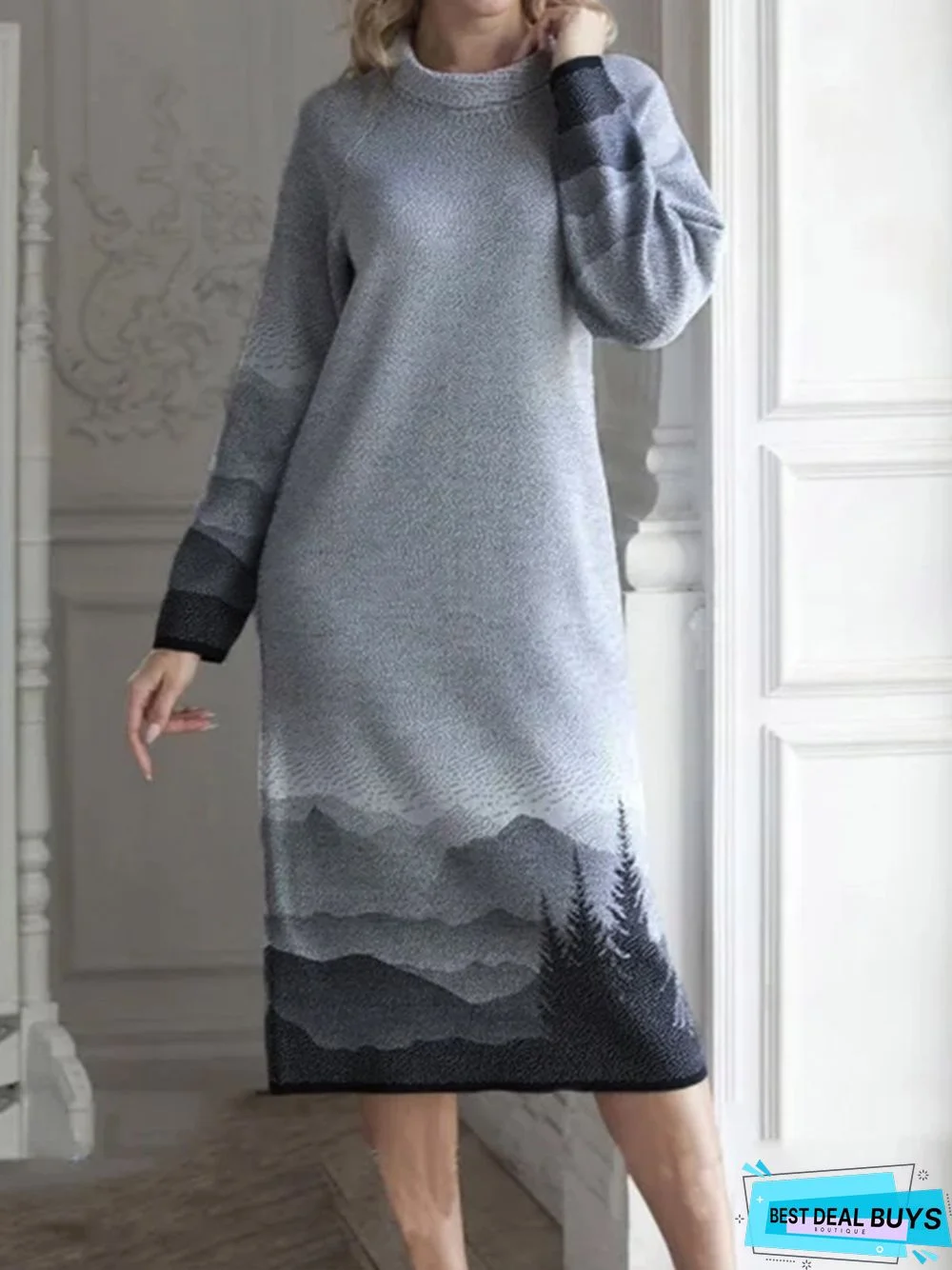 Casual Landscape painting Knitting Dress