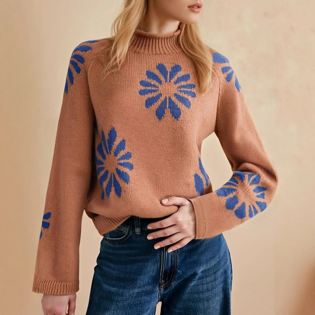 Nigikala Nigikala Flower Color Design 2025 New Autumn And Winter Leisure Knitted Sweater Top Long-Sleeved Female Width