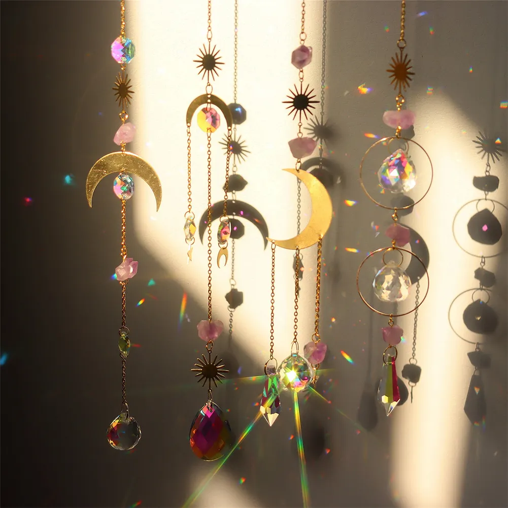Crystal Wind Chime Star Moon Prism Hanging Pendant Home Garden Decorations