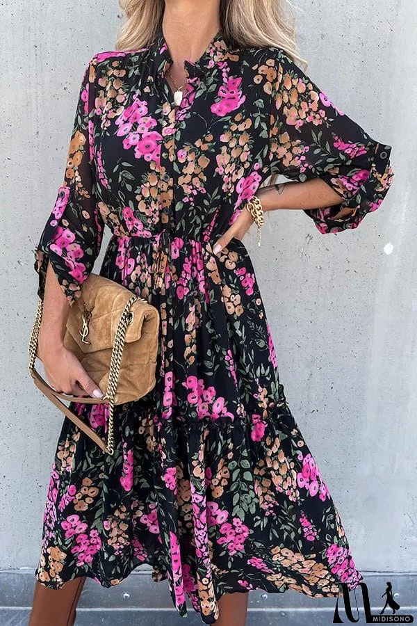 MidiSono - Floral Printed Tiered Midi Dress