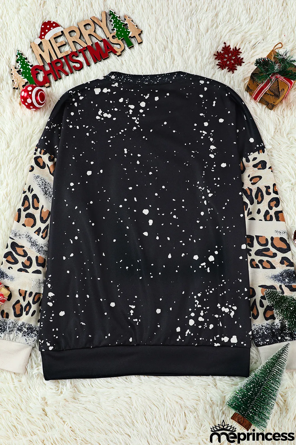 Black Christmas Vibes Skull Leopard Color Block Sweatshirt