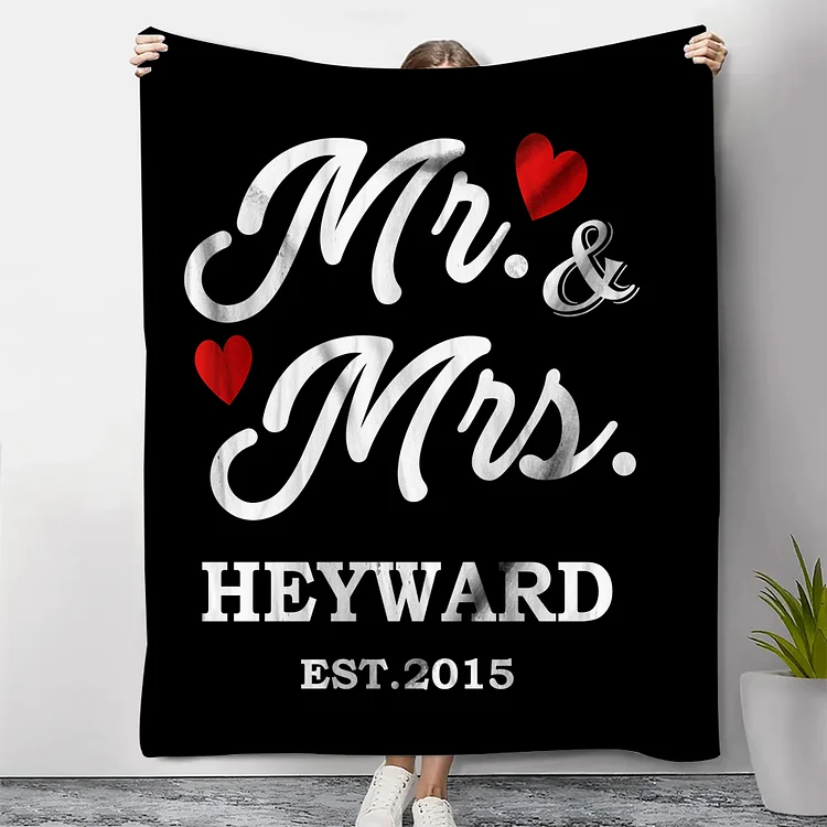 Personalized Couple Blanket Customized Text & Date Blanket Valentine's Day Gift for Him/Her