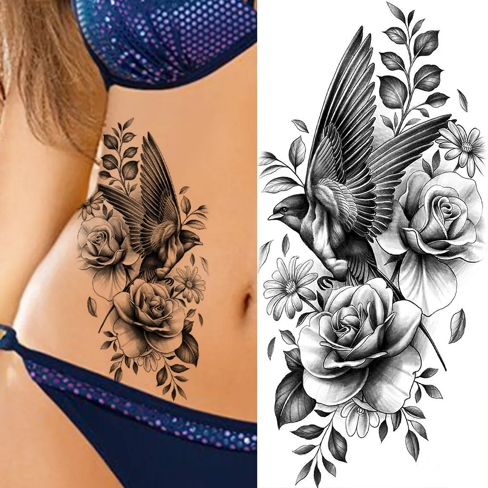Sdrawing Sunflower Butterfly Temporary Tattoos For Women Adult Rose Flower Moon Fake Tattoo Arm Body Art Decoration Tatoo Paper