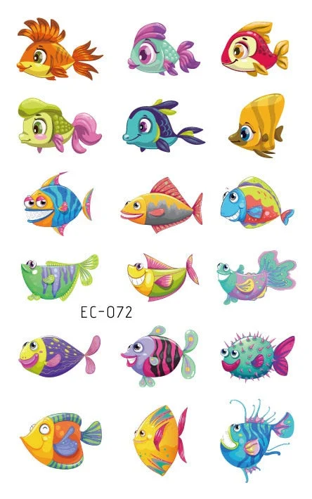 24 kinds Temporary Tattoo Stickers for Kids Cute Cartoon Tropical Fish Marine faux tatouage temporaire Disposable Children Gift