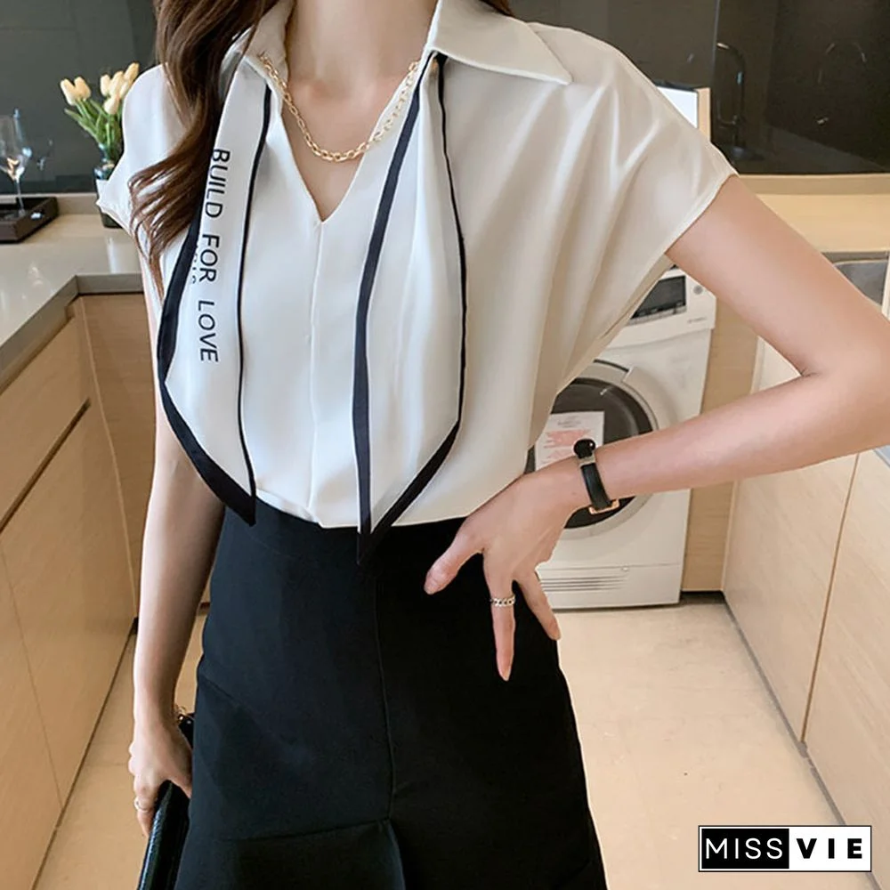 Chain Bow Tie Loose Shirt