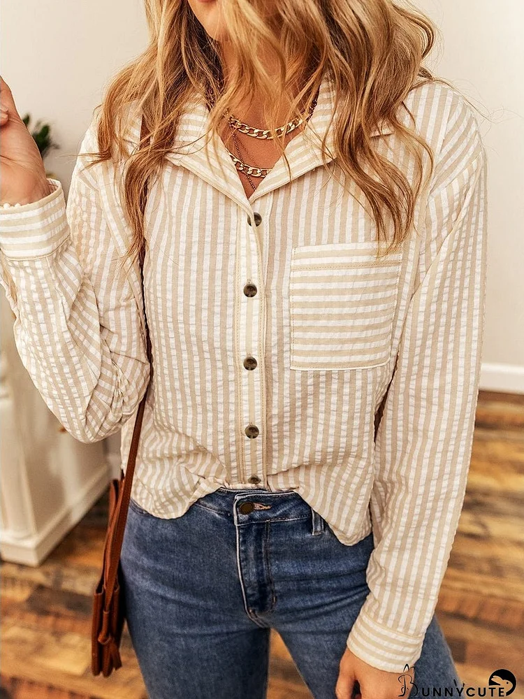 Striped Crinkle Shirt with Chest Pocket