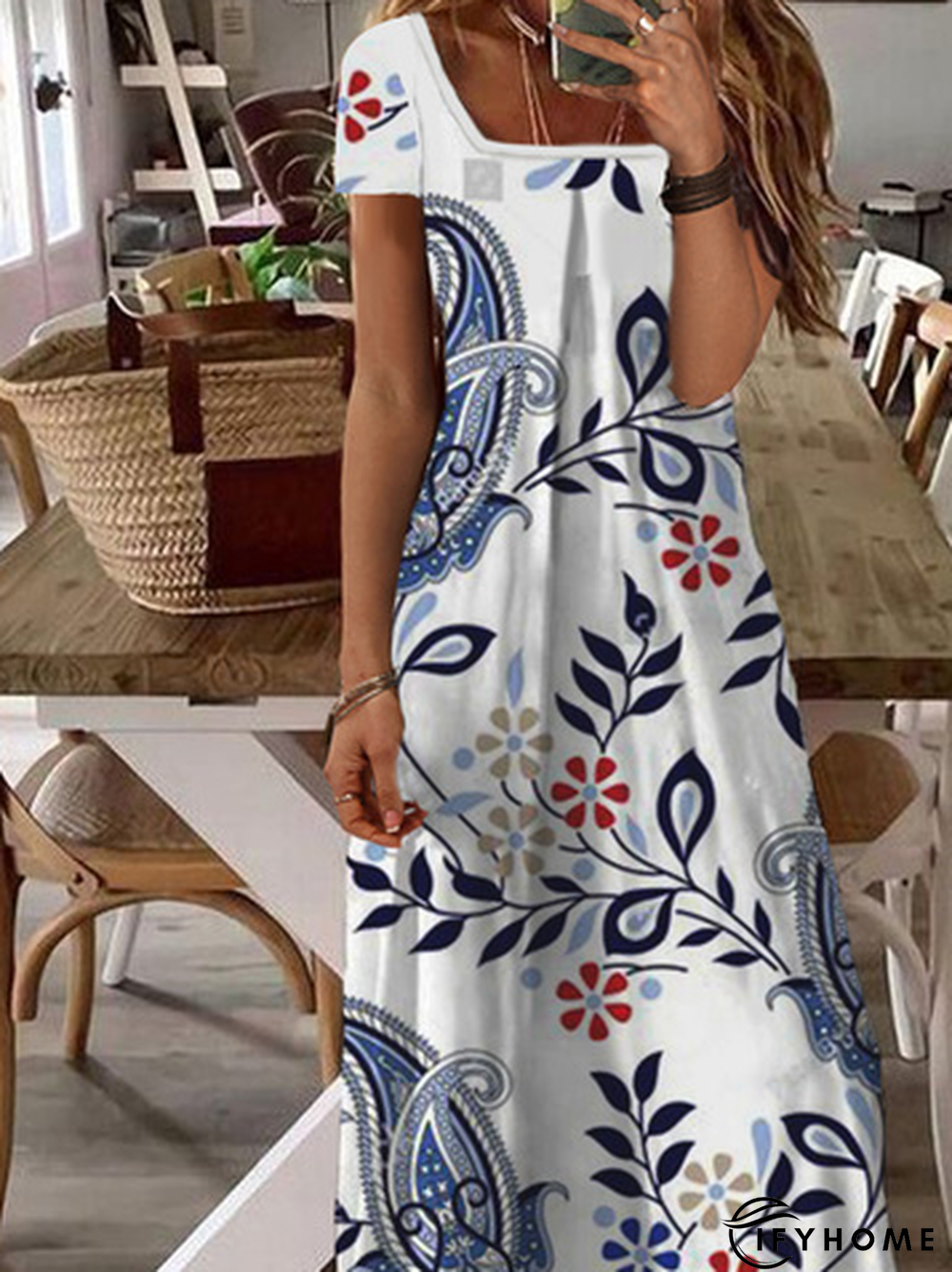 Square Neck Floral Boho Dresses | IFYHOME