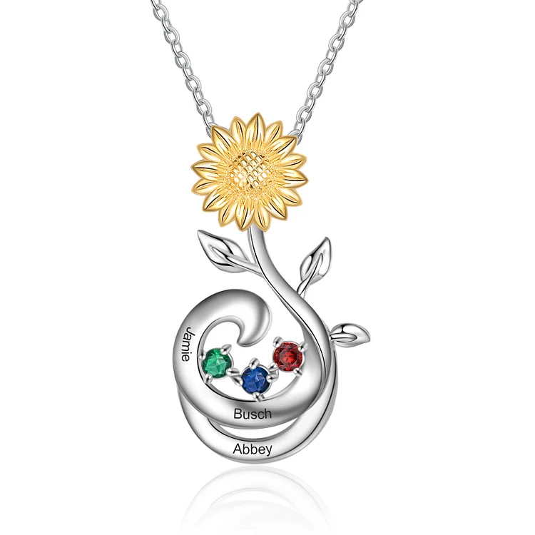 Personalized Sunflower Pendant Necklace with 3 Birthstones Necklace for Her