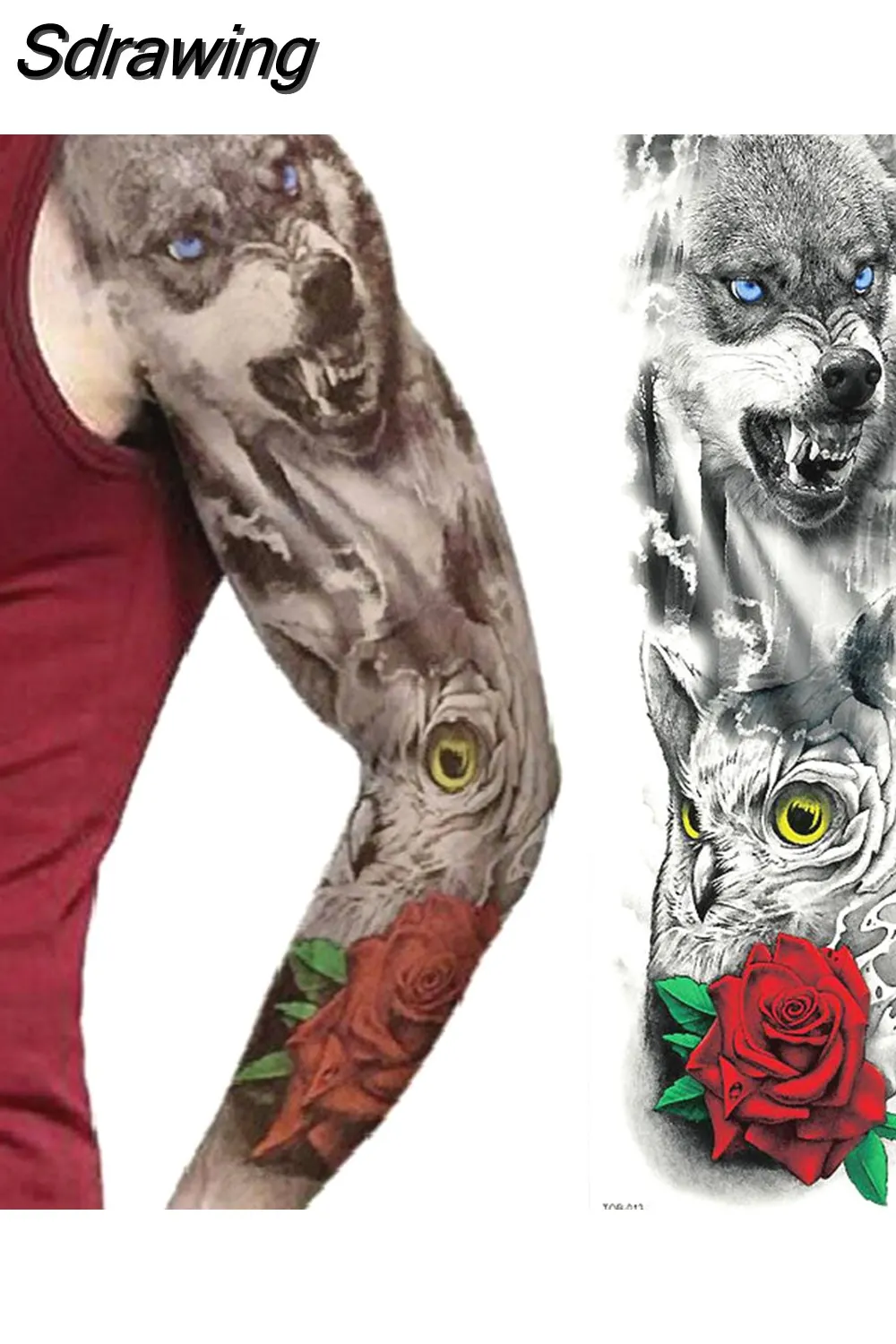 Sdrawing Sheets Full Arm Leg Extra Large Temporary Tattoos, Body Art For Men And Women - Wolf,Tiger,Bear,Warrior,Tribal Symbol 430-0
