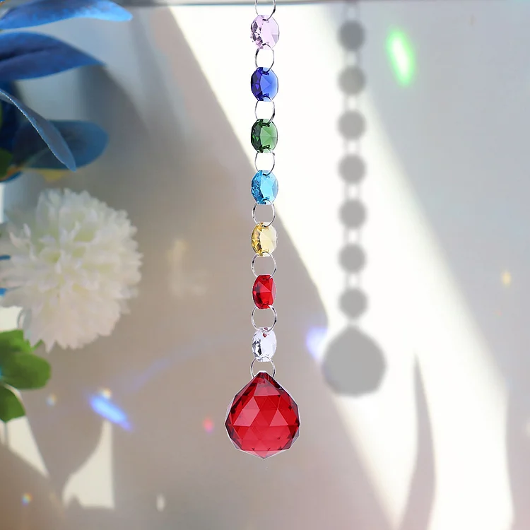 Hanging Crystal Ball Rainbow Prism Light Catcher Wind Chimes Decor (Red)