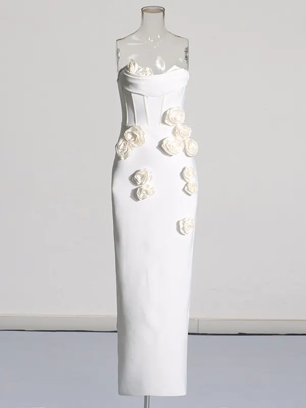 Brownm Spring 2025 New Three-Dimensional Rose Body To Close The Waist Open Fork Dress Famous Banquet Adult Evening Dress