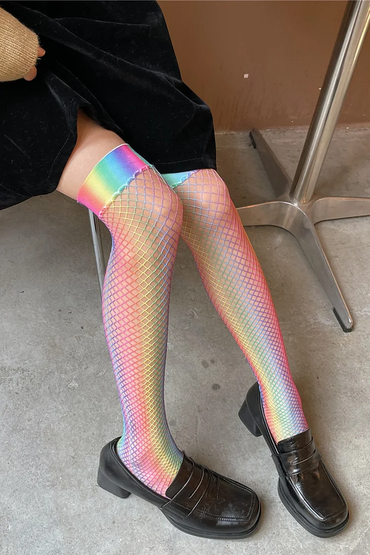 Retro Fishnet Gradient Color Over-The-Knee Socks