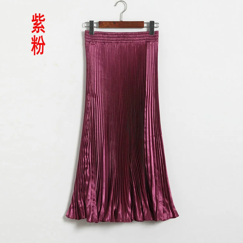 Nigikala Nigikala Luster Polyester Pressure Folded Half Skirt Original Single Long Skirt Silk Clear Silk #8035