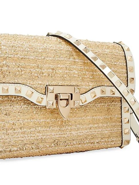 Valentino Garavani Small Rockstud Shoulder Bag in Boucl&eacute; Raffia