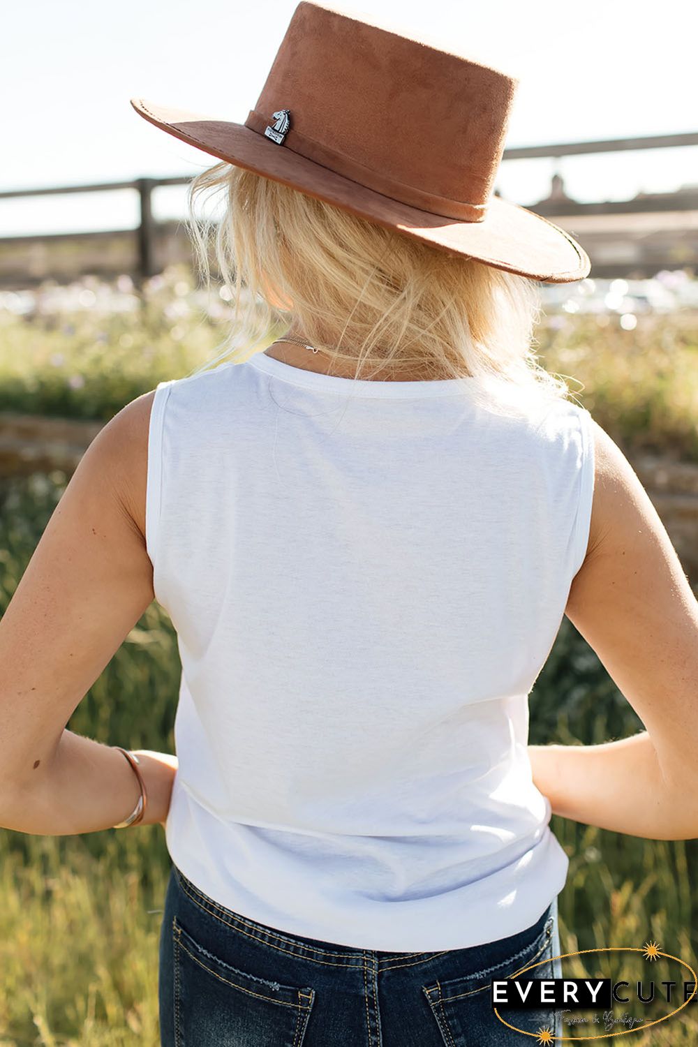 White Hold Your Horses Ripped Graphic Tank Top