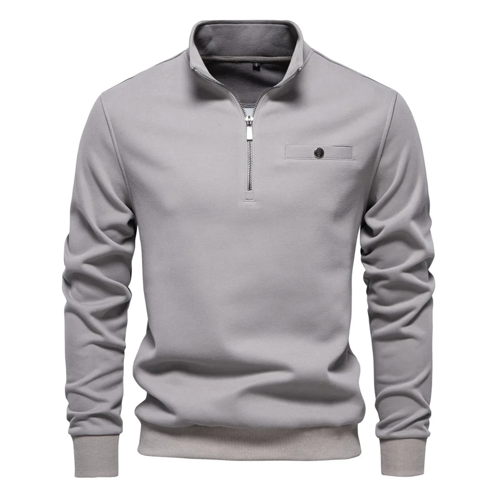 Men's Long-sleeved Half-zipper Sweater Casual Solid Color Pocket Basic Sweatshirt