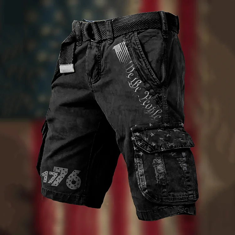 VChics Men's Independence Day Flag 1776 Print Cargo Shorts