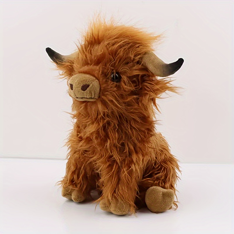 Tegooe 25cm Highland Cow Plush Toy - Soft Stuffed Animal Doll for Kids Home Decor