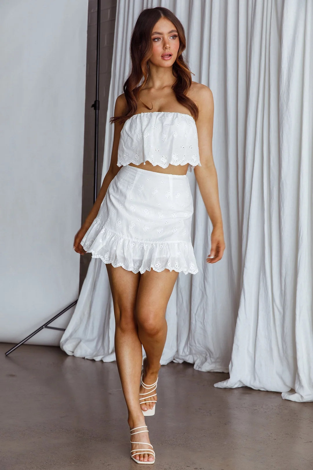 Kyla Scalloped Hem Mini Skirt White