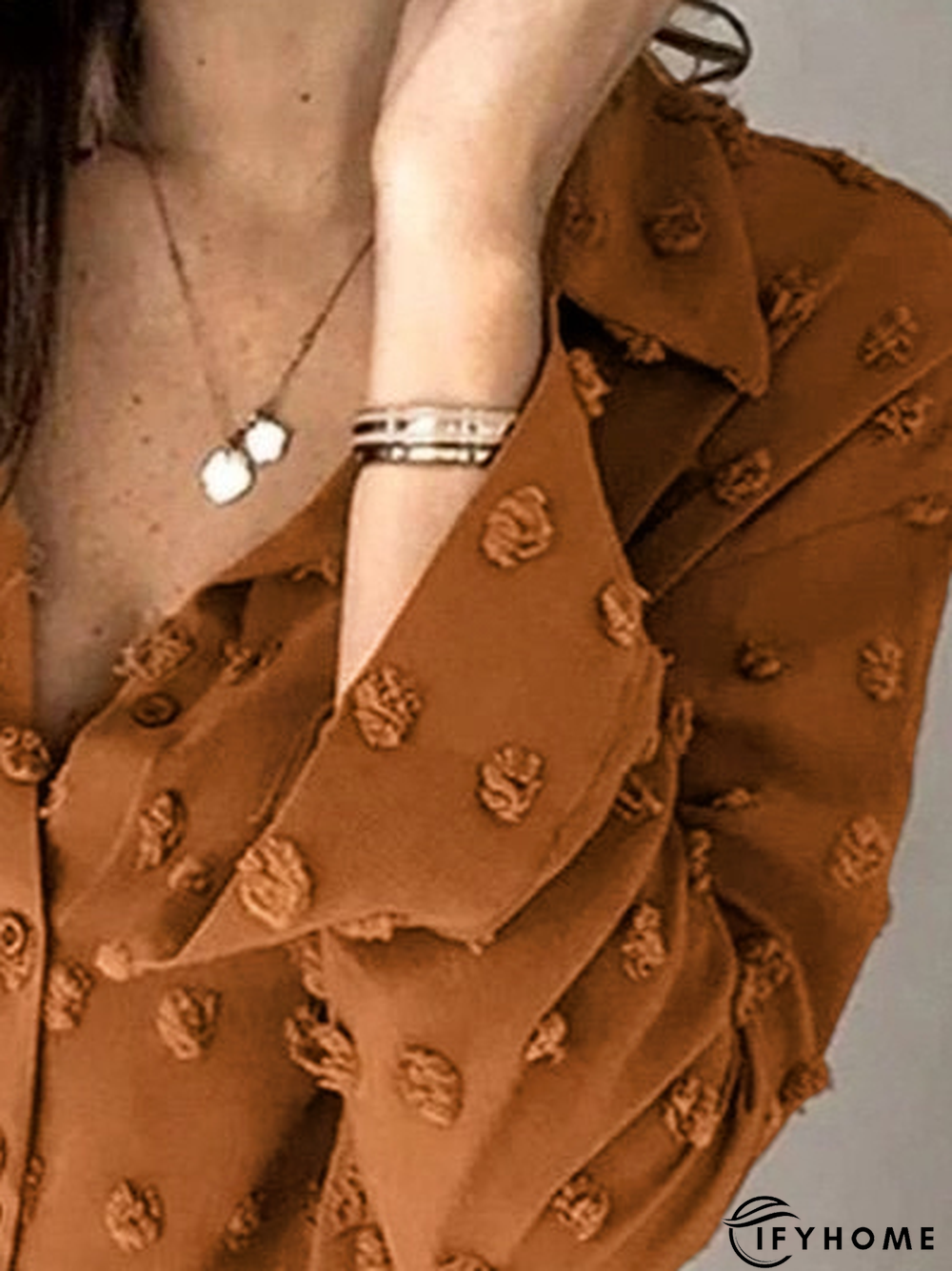 Plus Size Shirt Collar Polka Dots Loose Casual Top | IFYHOME