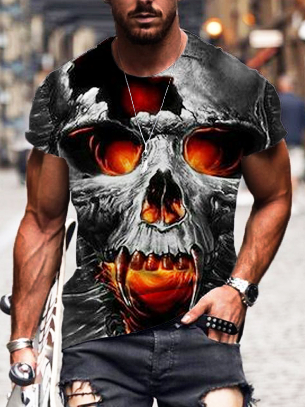 Men's Skull Flame Print T-Shirt wearshes