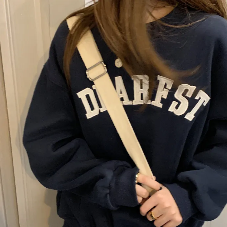 Brownm Brownm 2024 New Embroidered Letter Thin Hoodie Female Loose Round Collar Fashion Student Long Sleeve Jacket Coat Female