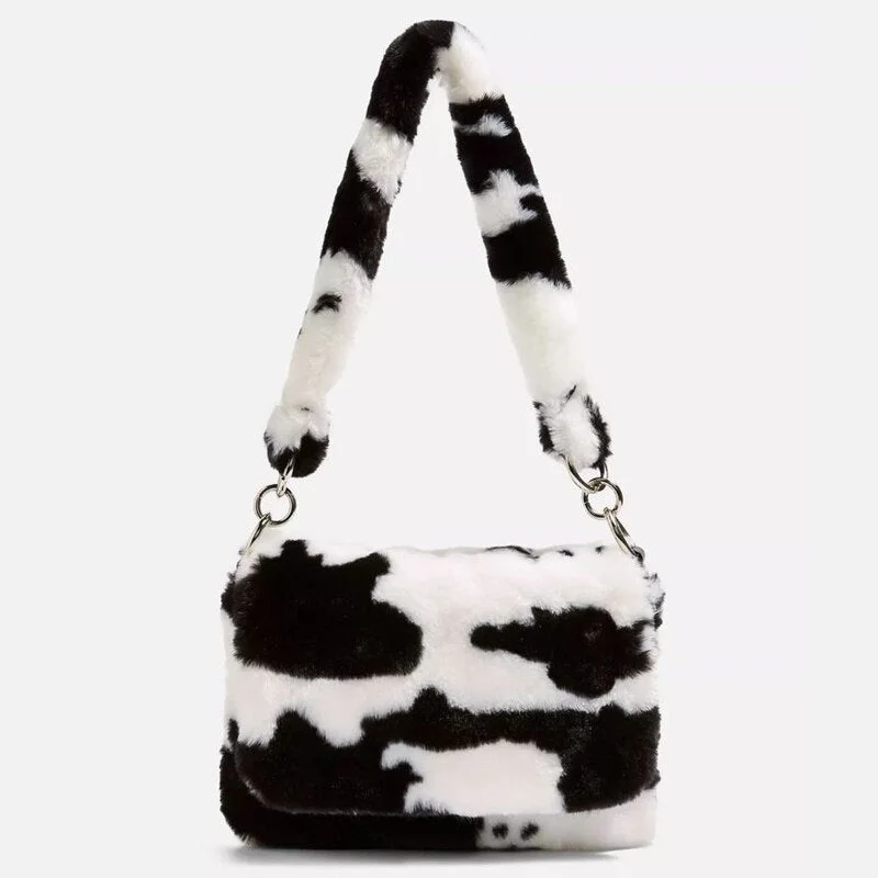 Cow Bag Women Shoulder Bag Winter Faux Animal Fur Handbag for Women 2020 Party Lady Small Underarm Tote Bag Cute Birthday Gift