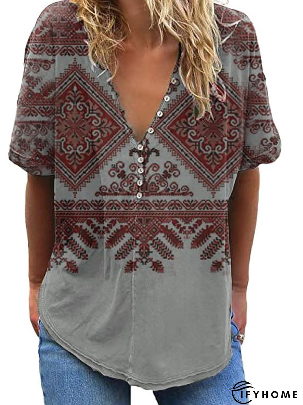 Shift Geometric V Neck Short Sleeve T-shirt | IFYHOME