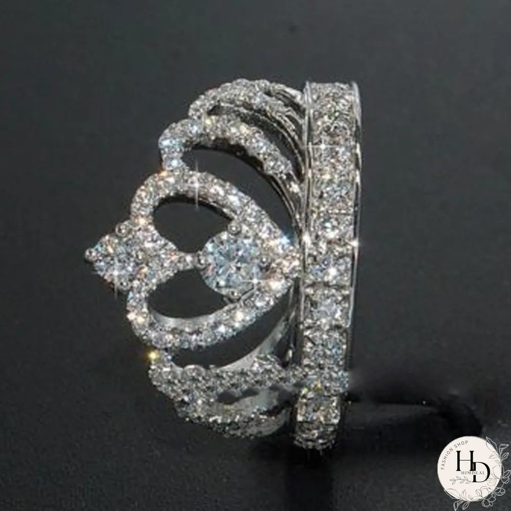 925 Sterling Silver Luxury Gemstone Engagement Rings for Women Crown Shape Diamond Wedding