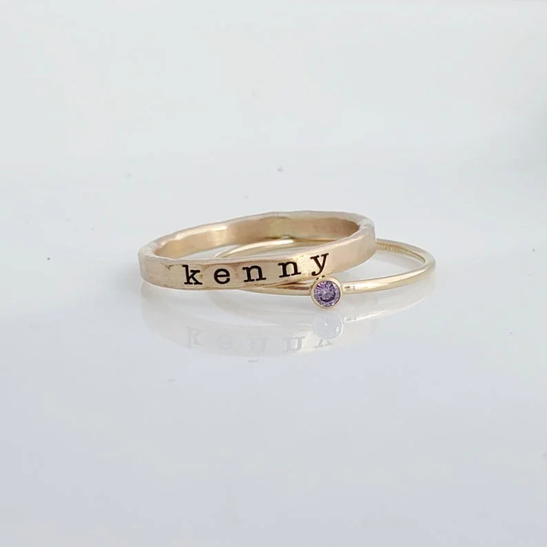 Filled Name And Birthstone Rings Birthstone Ring Set